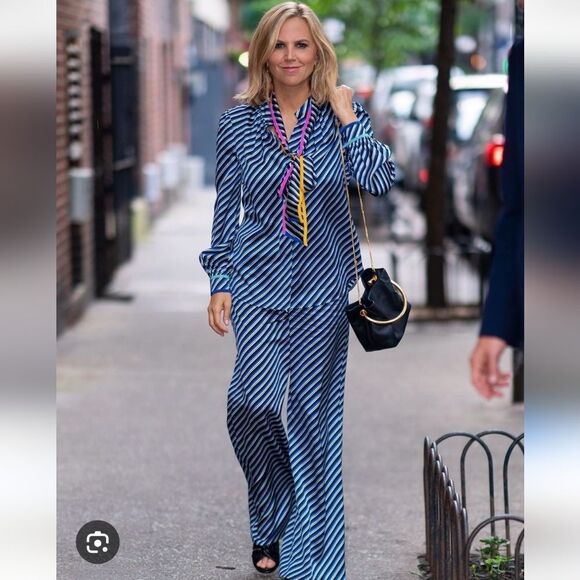 Tory Burch Blue and White Tie Front Long Sleeve Blouse - Picture 2 of 10